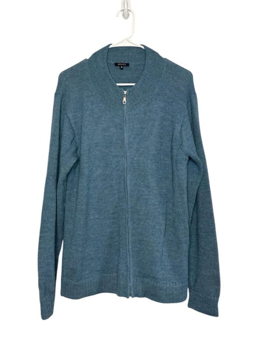 Novica Men's Blue Alpaca Full-Zip Peru Sweater Size Medium